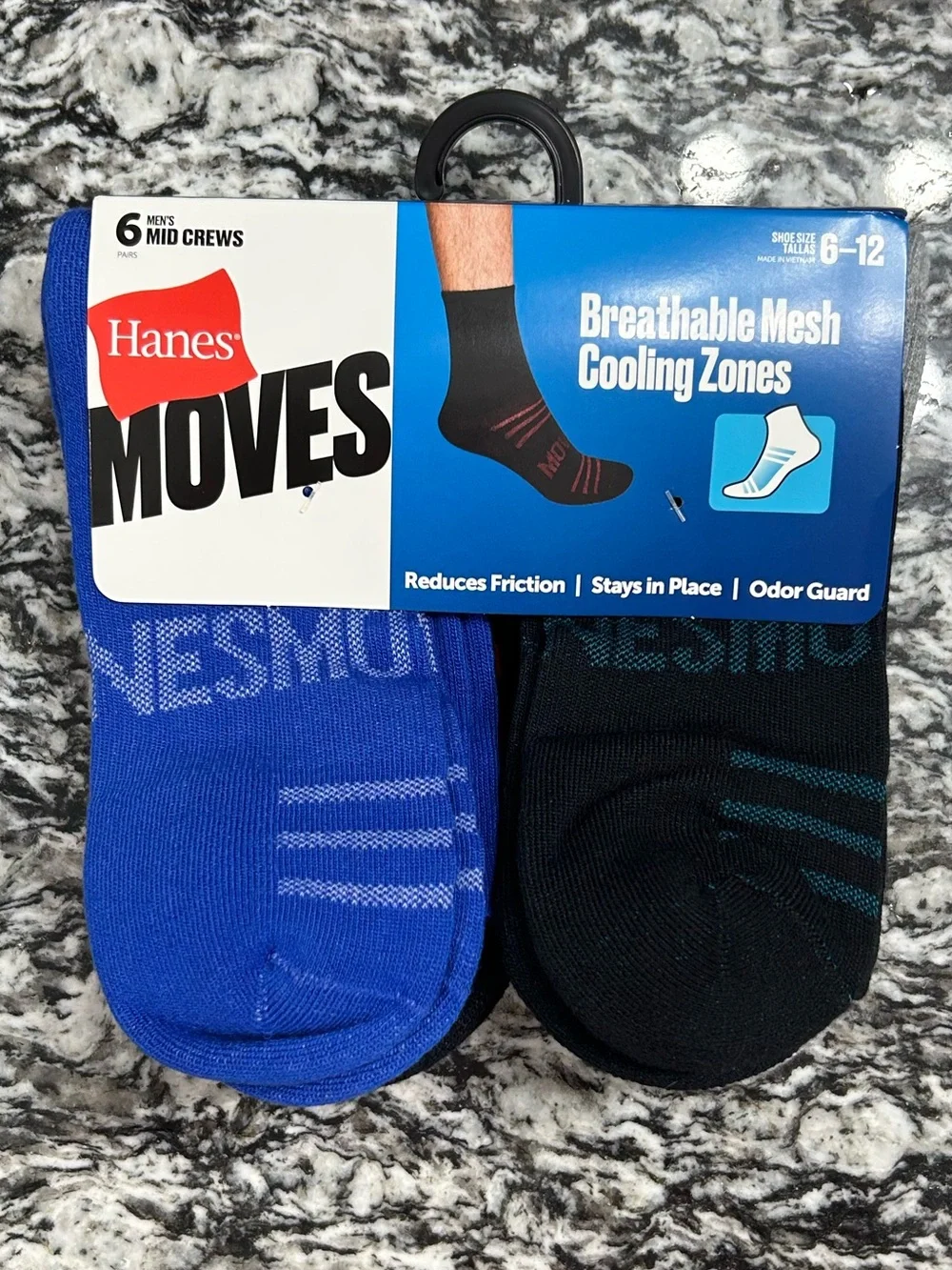 Hanes Moves Men's Mid Crew Socks - Black & Royal Blue